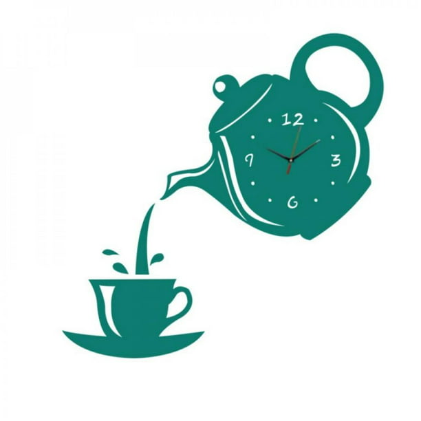 DIY Acrylic Coffee Cup Teapot 3D Wall Clock Decorative Kitchen Wall Clocks NEW